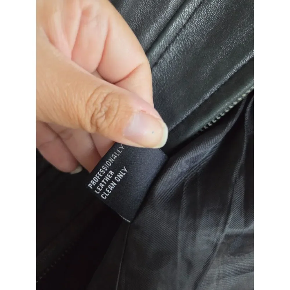 Guess Women Geniune 100% Leather Full Zip Lined Moto Pockets Jacket size Medium